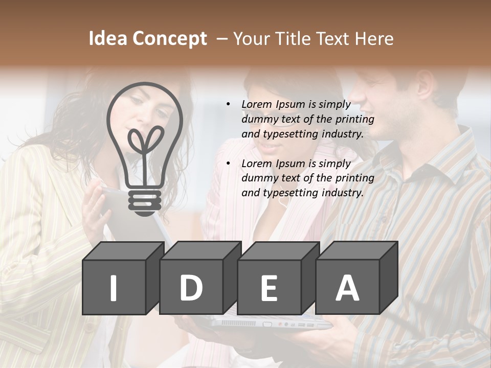 Happy Businessteam Working Together On Laptop Computer At Office, Smiling. PowerPoint Template