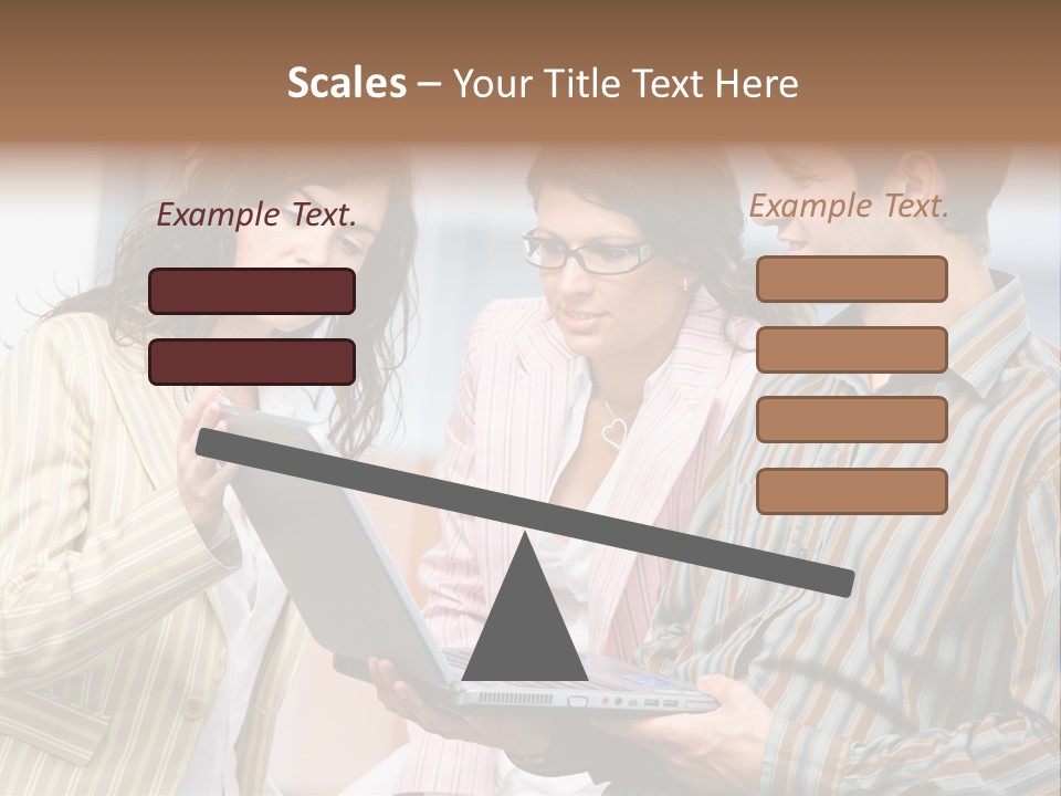 Happy Businessteam Working Together On Laptop Computer At Office, Smiling. PowerPoint Template