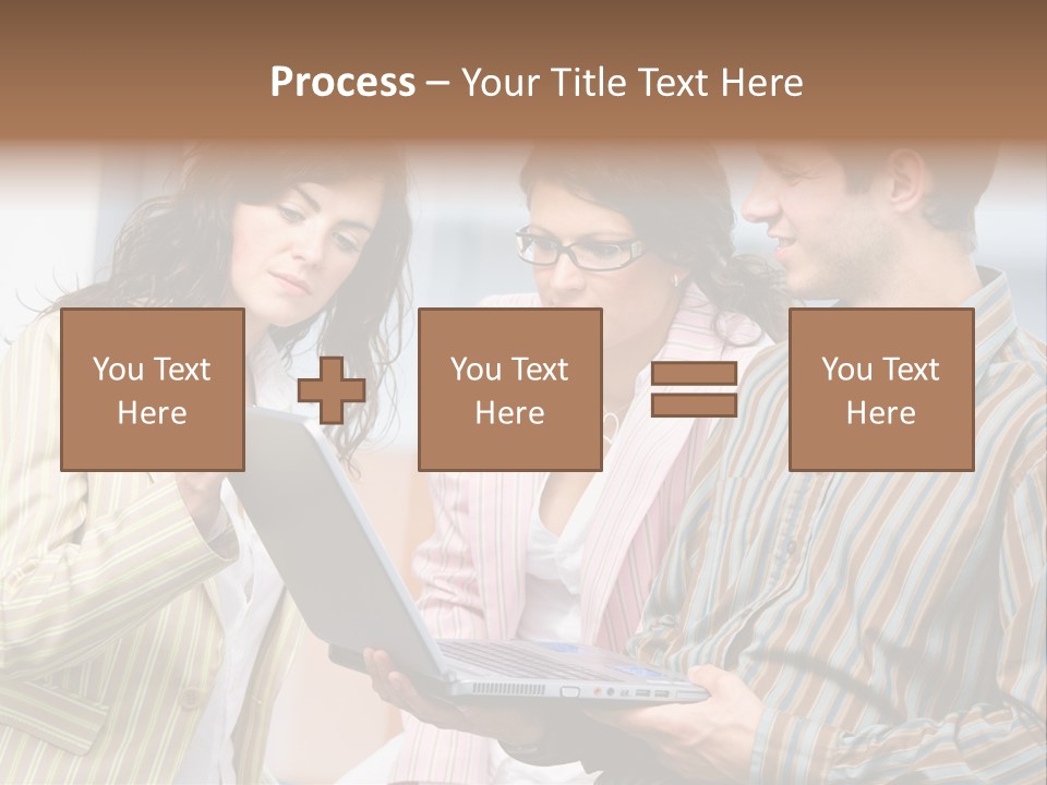 Happy Businessteam Working Together On Laptop Computer At Office, Smiling. PowerPoint Template