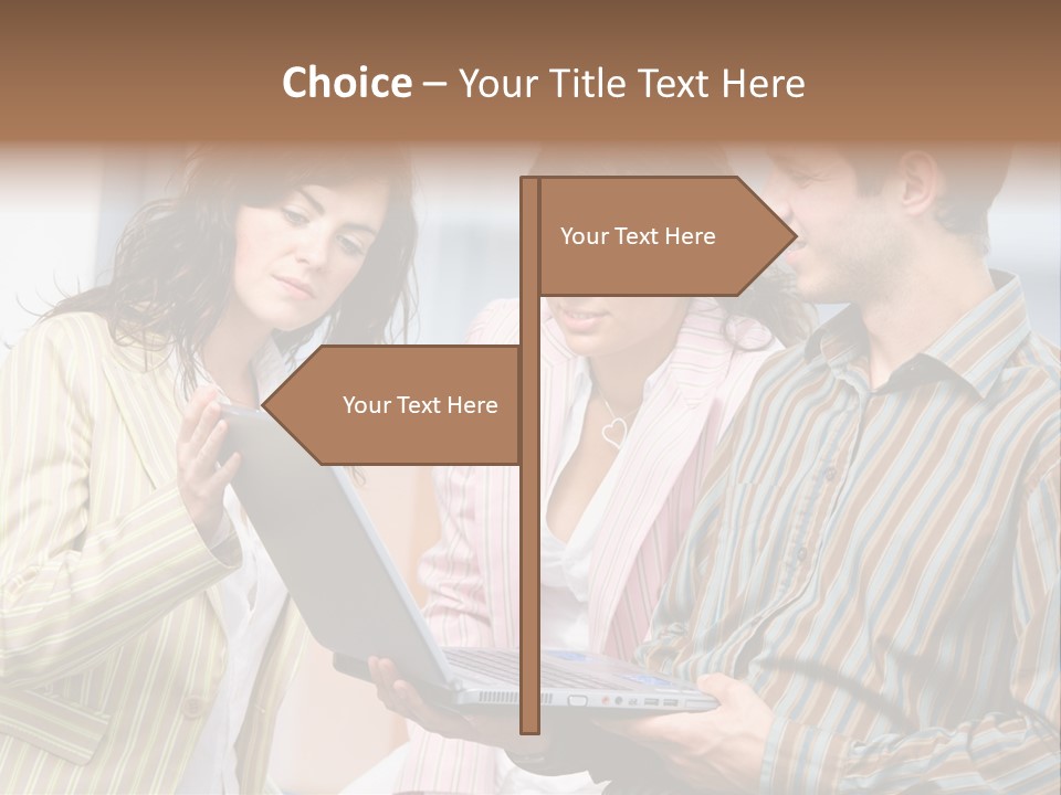 Happy Businessteam Working Together On Laptop Computer At Office, Smiling. PowerPoint Template