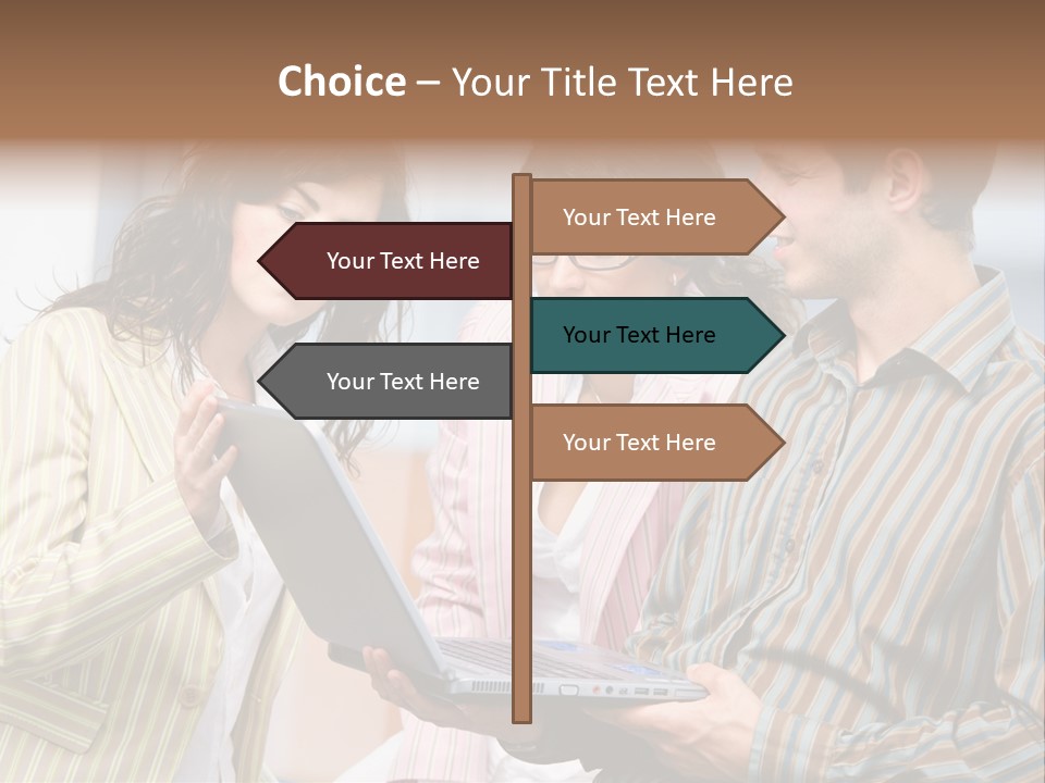 Happy Businessteam Working Together On Laptop Computer At Office, Smiling. PowerPoint Template