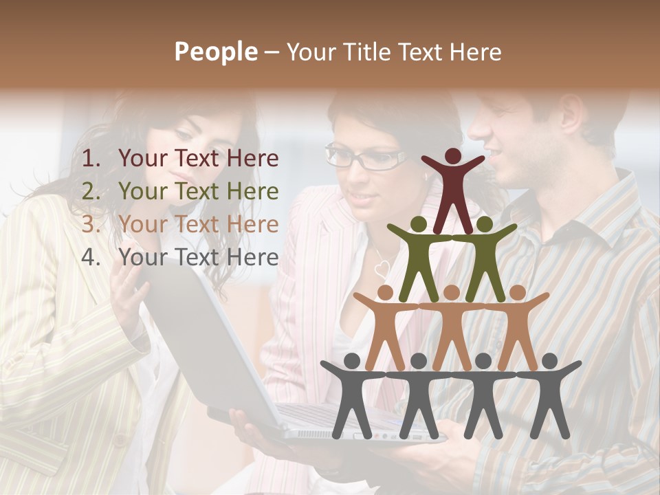 Happy Businessteam Working Together On Laptop Computer At Office, Smiling. PowerPoint Template