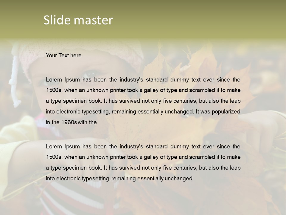 A Little Girl Keeping Yellow Leaves In Her Hands PowerPoint Template