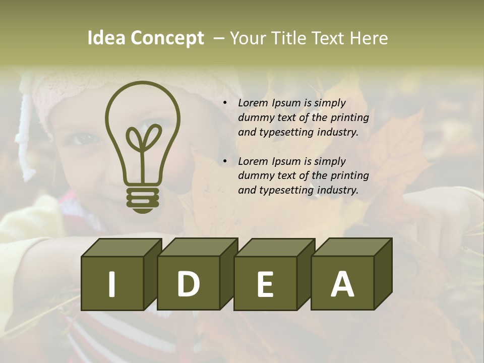 A Little Girl Keeping Yellow Leaves In Her Hands PowerPoint Template