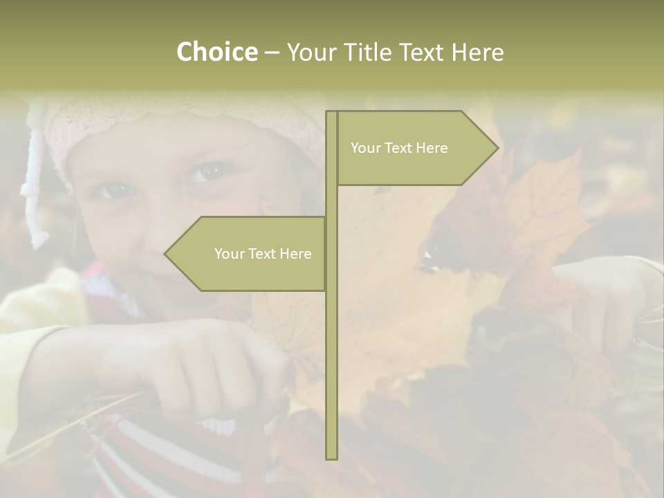A Little Girl Keeping Yellow Leaves In Her Hands PowerPoint Template