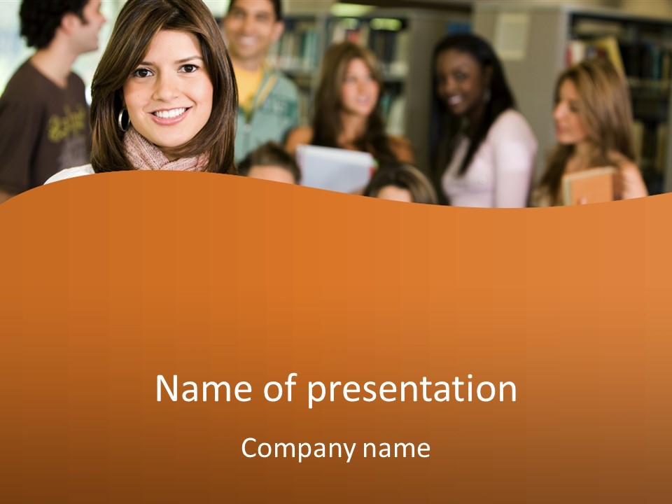 Student And Teacher Looking Smiling At The Library PowerPoint Template