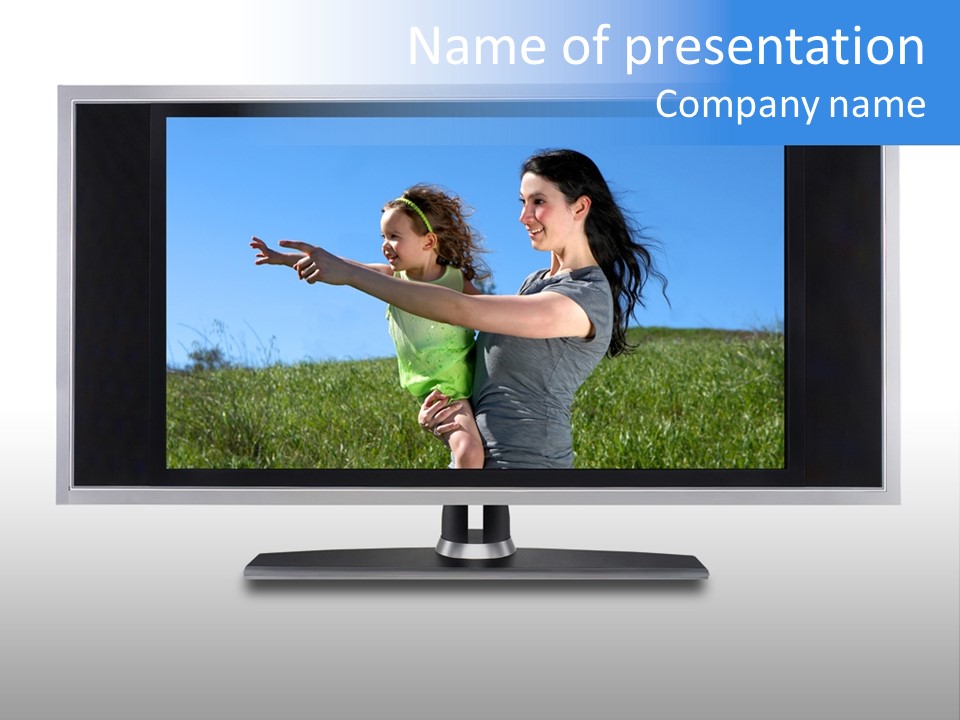Flat Screen Tv Isolated With An Image Of A Mother And Daughter In A Grassy Meadow PowerPoint Template