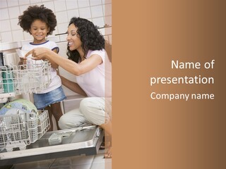 Mother And Daughter Loading Dishwasher PowerPoint Template