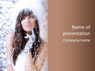 Winter Girl With Beautiful Make Up, Silver Gloves And Snow Flake, Silver Background PowerPoint Template