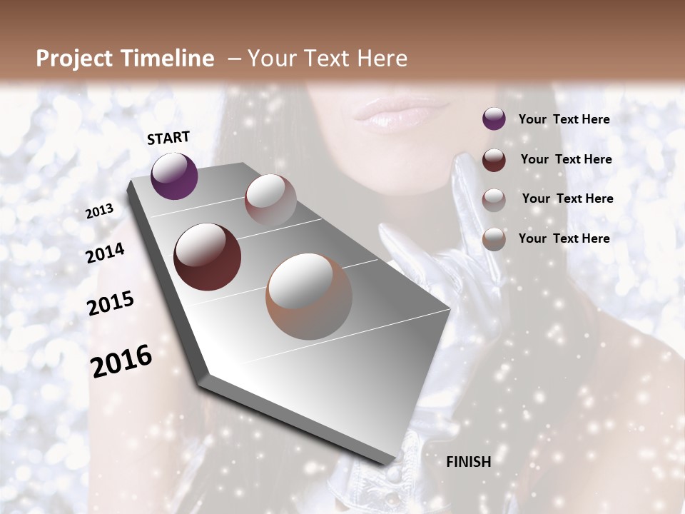 Winter Girl With Beautiful Make Up, Silver Gloves And Snow Flake, Silver Background PowerPoint Template