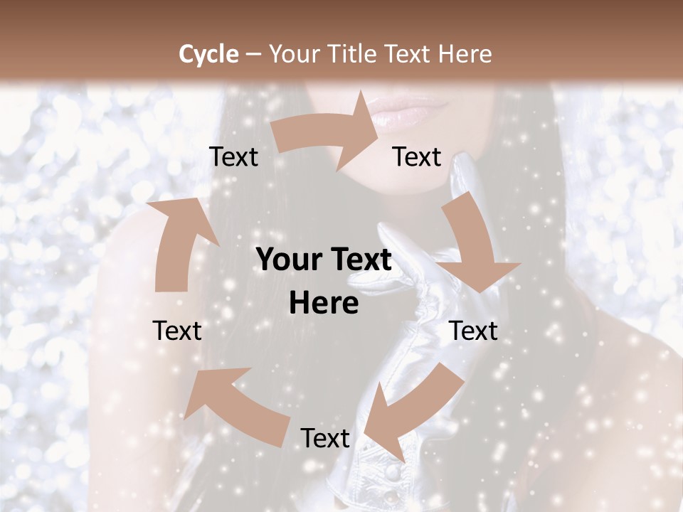 Winter Girl With Beautiful Make Up, Silver Gloves And Snow Flake, Silver Background PowerPoint Template