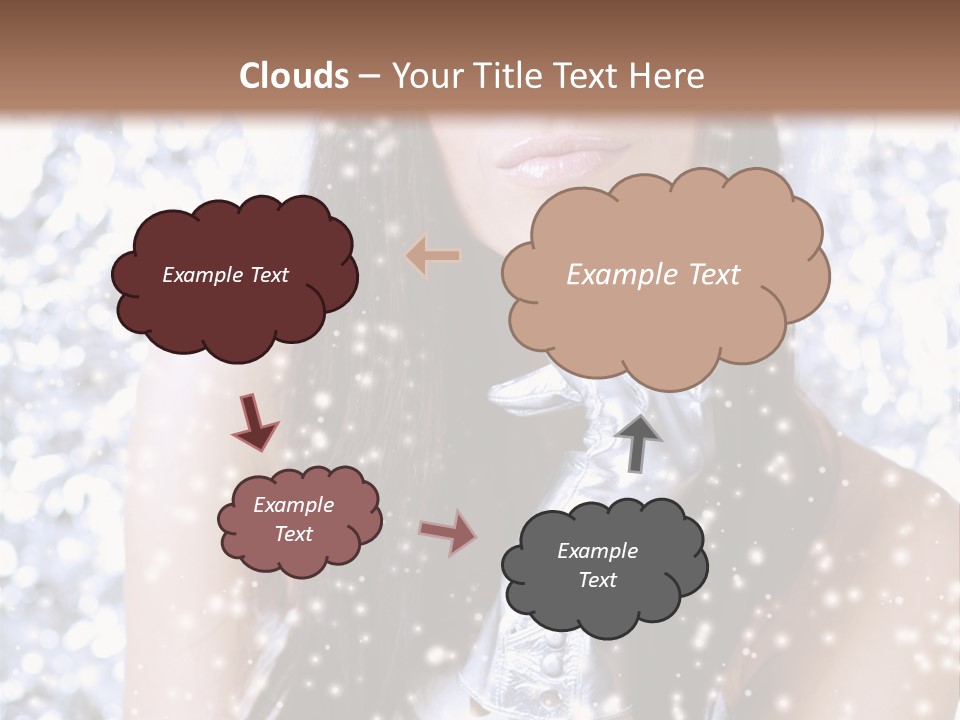 Winter Girl With Beautiful Make Up, Silver Gloves And Snow Flake, Silver Background PowerPoint Template