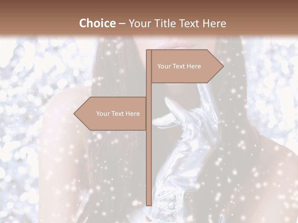 Winter Girl With Beautiful Make Up, Silver Gloves And Snow Flake, Silver Background PowerPoint Template