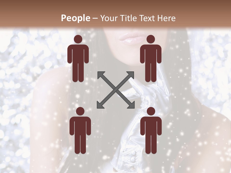 Winter Girl With Beautiful Make Up, Silver Gloves And Snow Flake, Silver Background PowerPoint Template