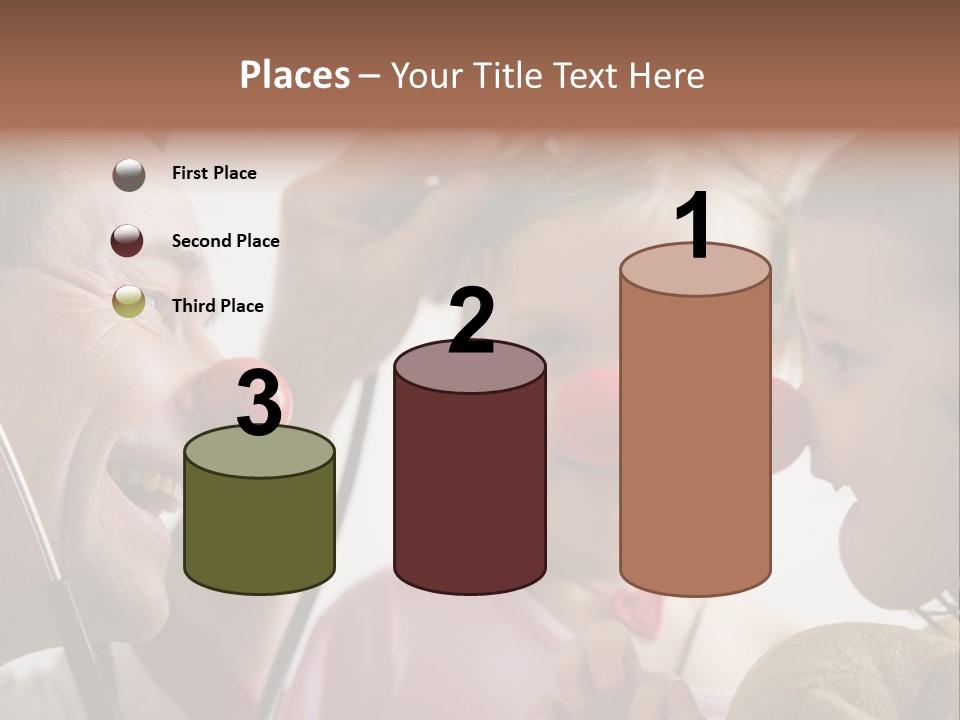Clown-Doctor : Two Girls And Clown With Red Noses Are Smiling And Joking During Medical Examination. PowerPoint Template