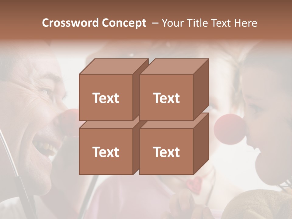 Clown-Doctor : Two Girls And Clown With Red Noses Are Smiling And Joking During Medical Examination. PowerPoint Template