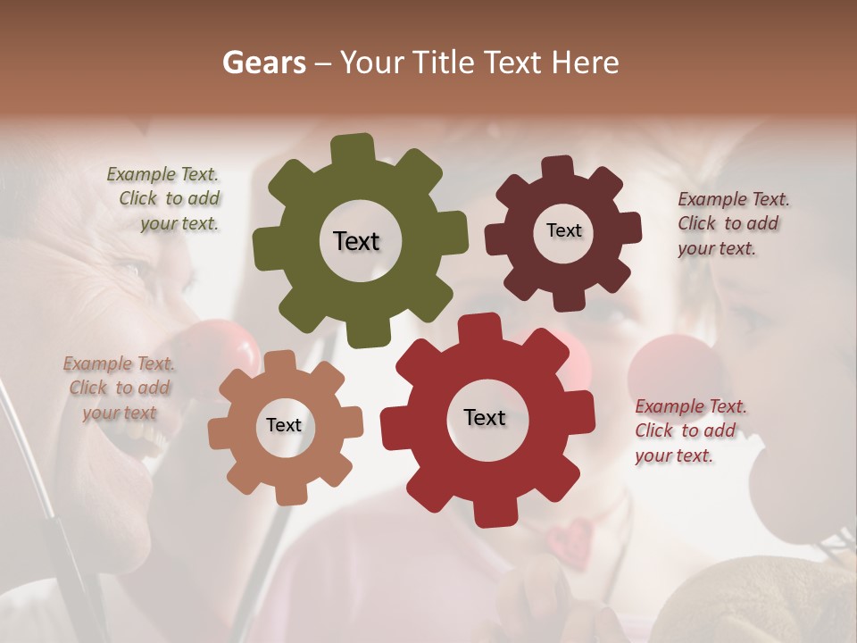 Clown-Doctor : Two Girls And Clown With Red Noses Are Smiling And Joking During Medical Examination. PowerPoint Template