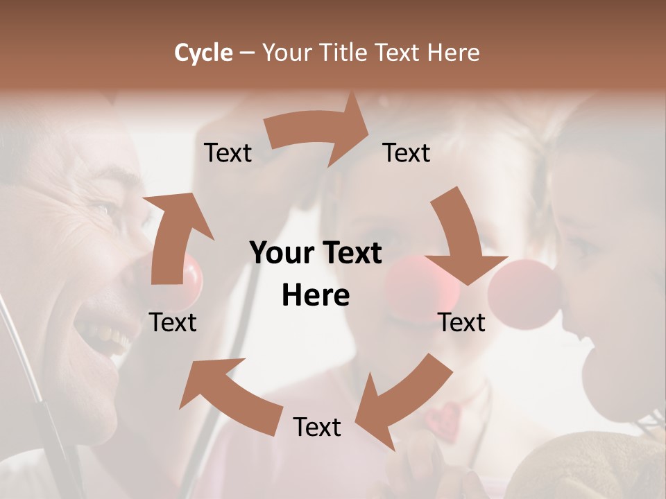Clown-Doctor : Two Girls And Clown With Red Noses Are Smiling And Joking During Medical Examination. PowerPoint Template