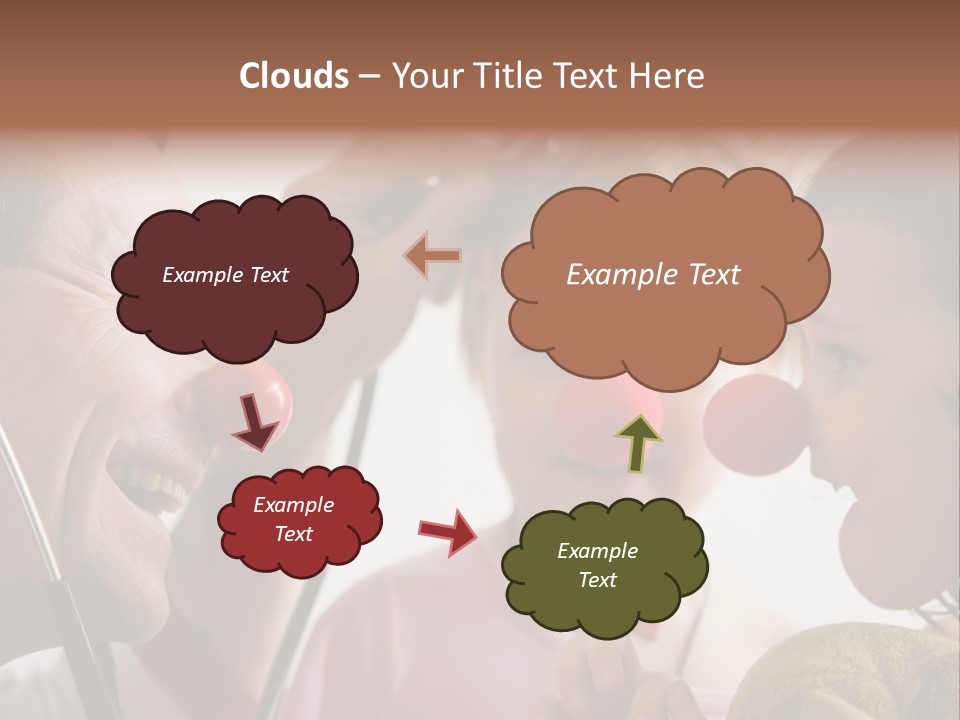 Clown-Doctor : Two Girls And Clown With Red Noses Are Smiling And Joking During Medical Examination. PowerPoint Template