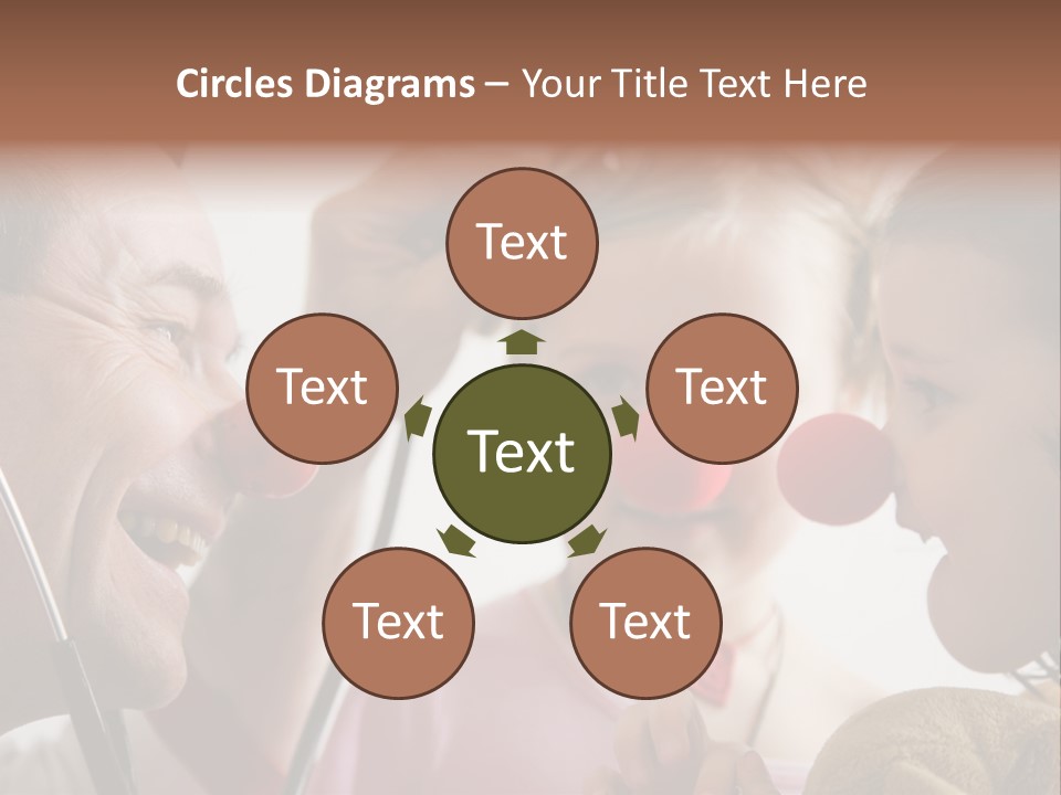 Clown-Doctor : Two Girls And Clown With Red Noses Are Smiling And Joking During Medical Examination. PowerPoint Template