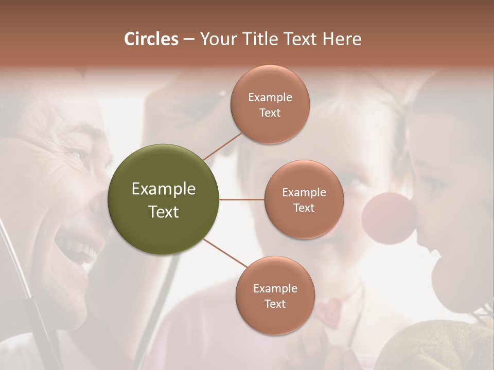 Clown-Doctor : Two Girls And Clown With Red Noses Are Smiling And Joking During Medical Examination. PowerPoint Template