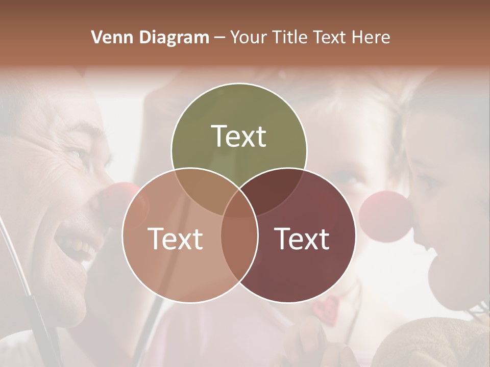 Clown-Doctor : Two Girls And Clown With Red Noses Are Smiling And Joking During Medical Examination. PowerPoint Template