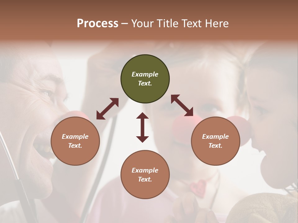 Clown-Doctor : Two Girls And Clown With Red Noses Are Smiling And Joking During Medical Examination. PowerPoint Template