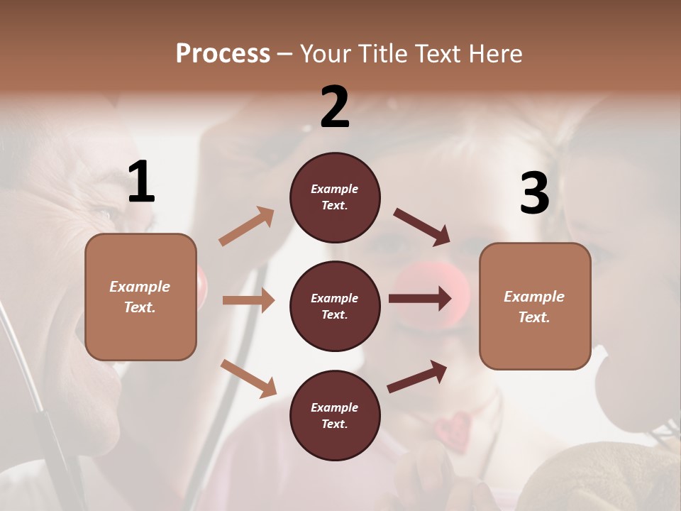 Clown-Doctor : Two Girls And Clown With Red Noses Are Smiling And Joking During Medical Examination. PowerPoint Template