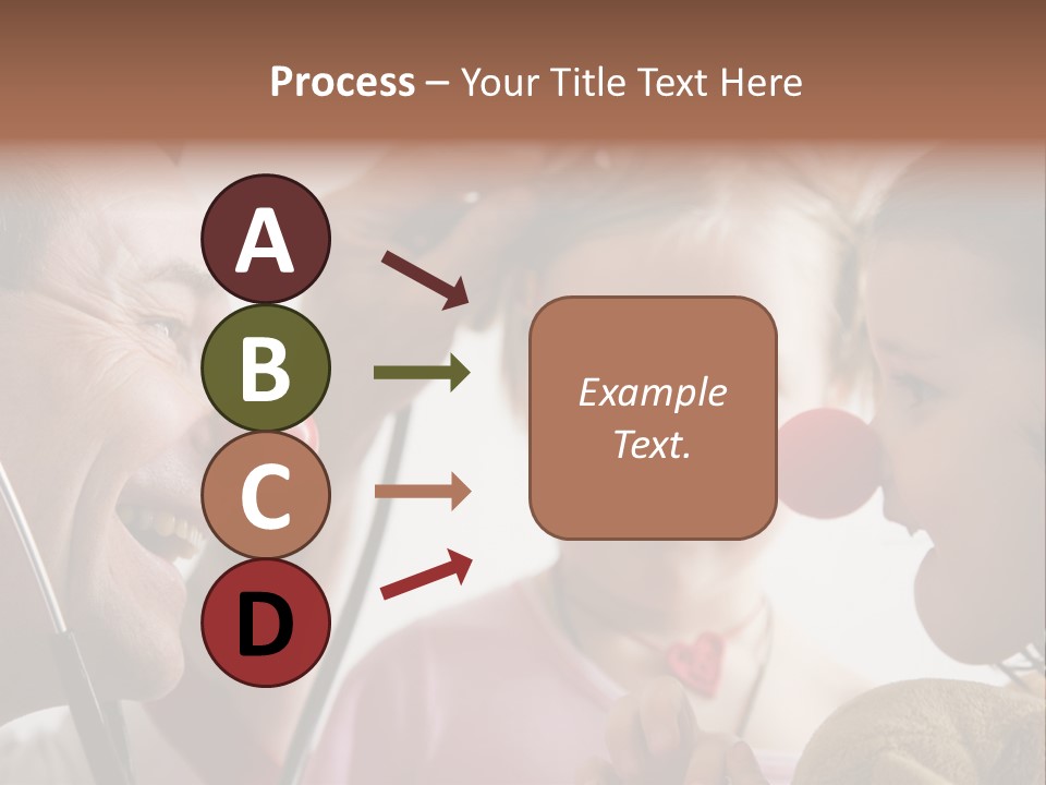 Clown-Doctor : Two Girls And Clown With Red Noses Are Smiling And Joking During Medical Examination. PowerPoint Template