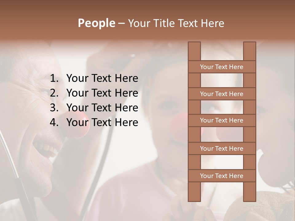 Clown-Doctor : Two Girls And Clown With Red Noses Are Smiling And Joking During Medical Examination. PowerPoint Template