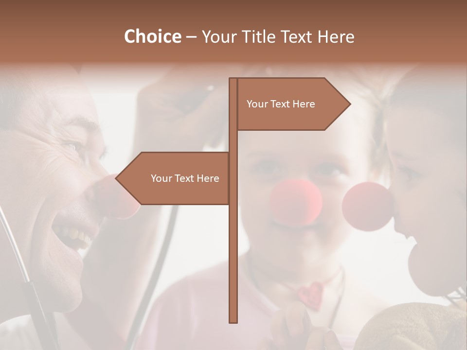 Clown-Doctor : Two Girls And Clown With Red Noses Are Smiling And Joking During Medical Examination. PowerPoint Template