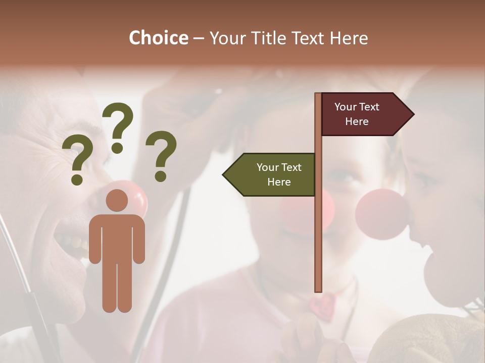 Clown-Doctor : Two Girls And Clown With Red Noses Are Smiling And Joking During Medical Examination. PowerPoint Template