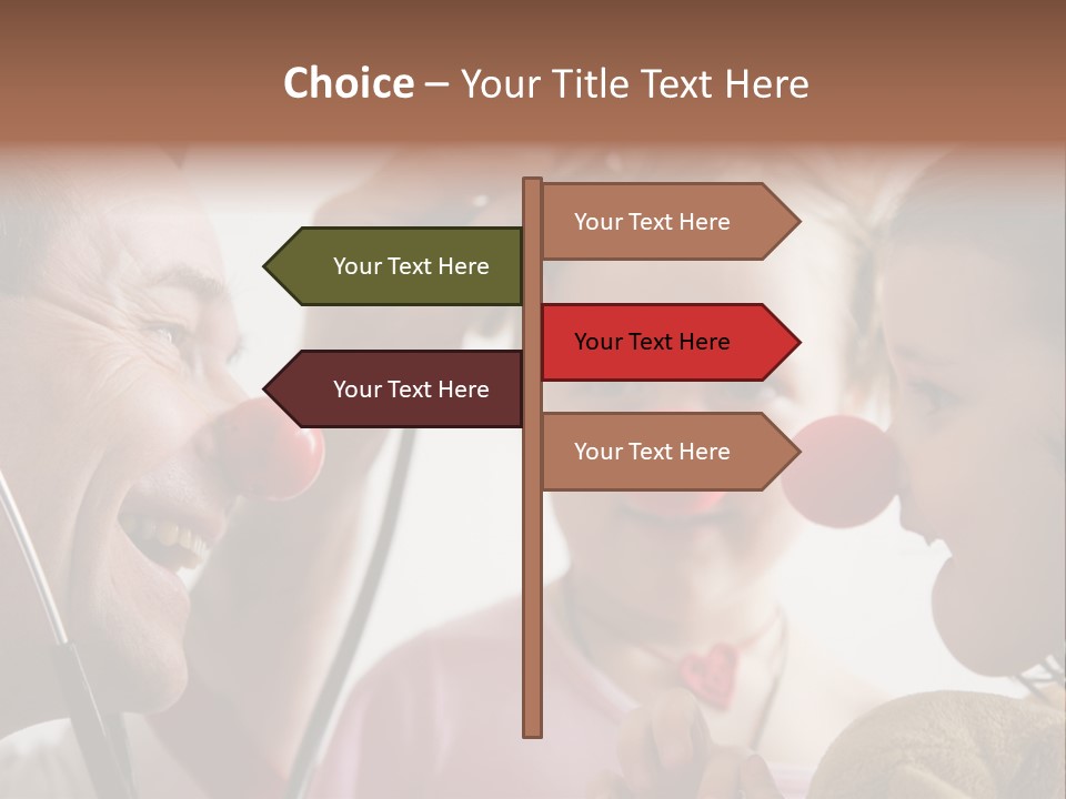 Clown-Doctor : Two Girls And Clown With Red Noses Are Smiling And Joking During Medical Examination. PowerPoint Template