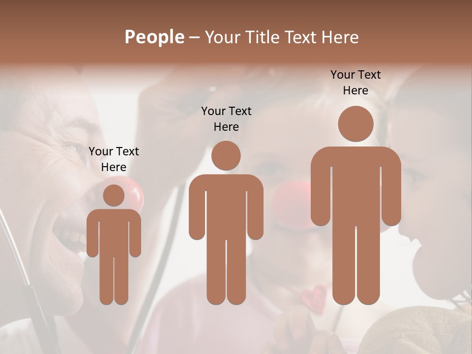 Clown-Doctor : Two Girls And Clown With Red Noses Are Smiling And Joking During Medical Examination. PowerPoint Template