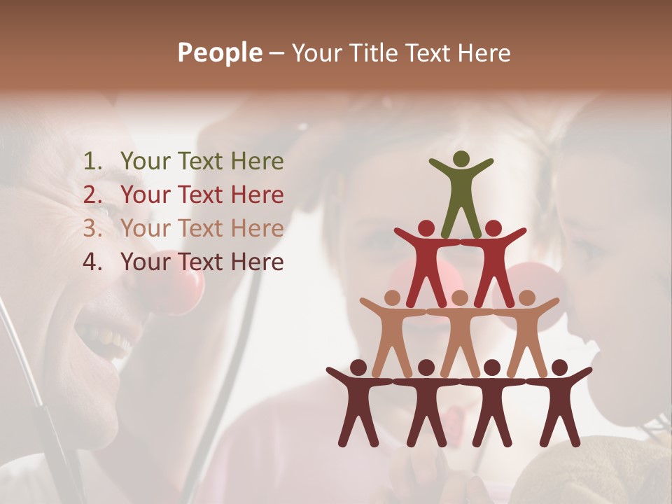 Clown-Doctor : Two Girls And Clown With Red Noses Are Smiling And Joking During Medical Examination. PowerPoint Template