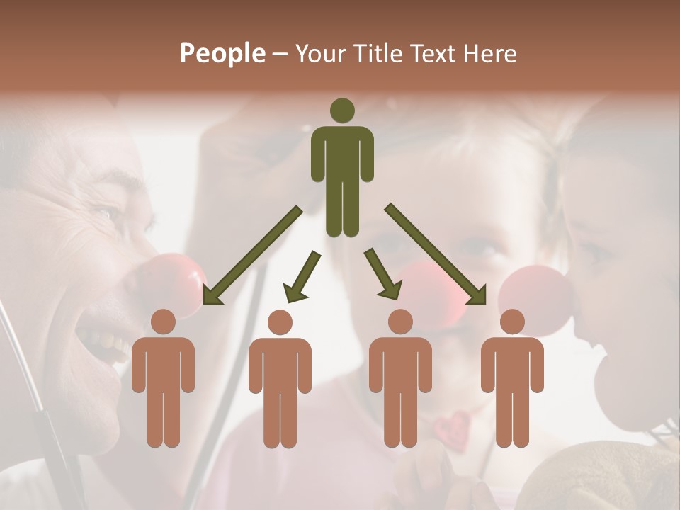 Clown-Doctor : Two Girls And Clown With Red Noses Are Smiling And Joking During Medical Examination. PowerPoint Template