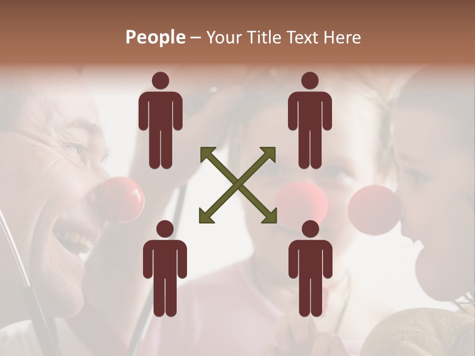 Clown-Doctor : Two Girls And Clown With Red Noses Are Smiling And Joking During Medical Examination. PowerPoint Template