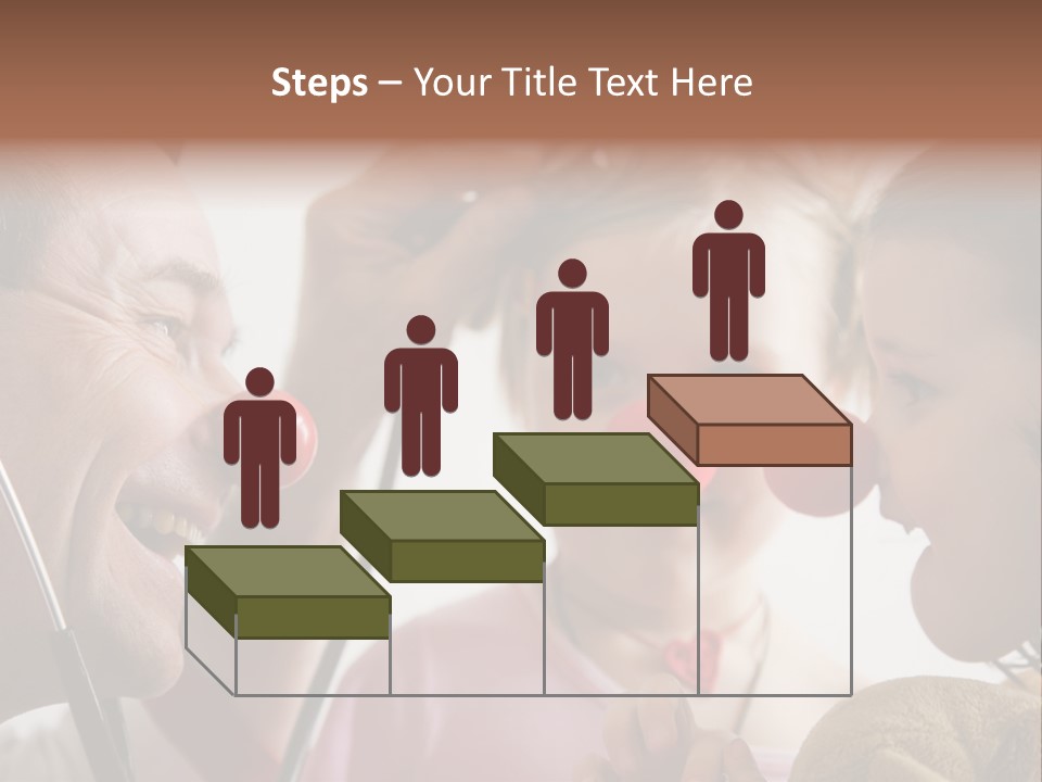 Clown-Doctor : Two Girls And Clown With Red Noses Are Smiling And Joking During Medical Examination. PowerPoint Template