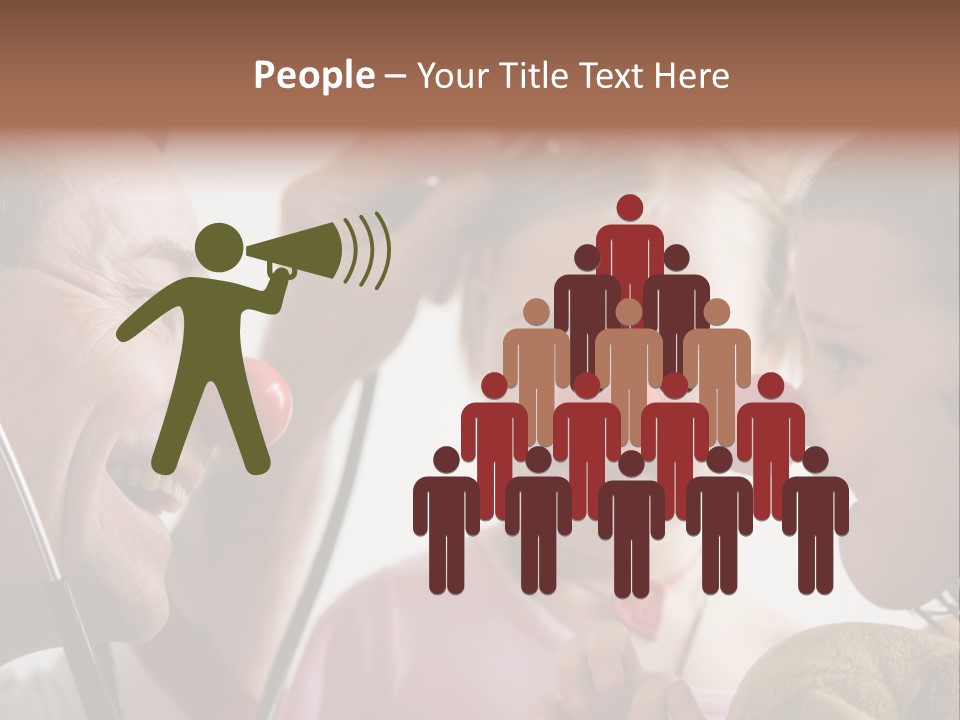 Clown-Doctor : Two Girls And Clown With Red Noses Are Smiling And Joking During Medical Examination. PowerPoint Template