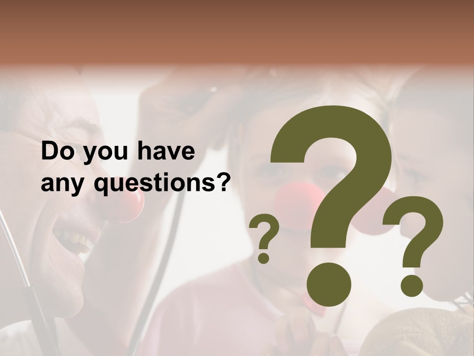 Clown-Doctor : Two Girls And Clown With Red Noses Are Smiling And Joking During Medical Examination. PowerPoint Template