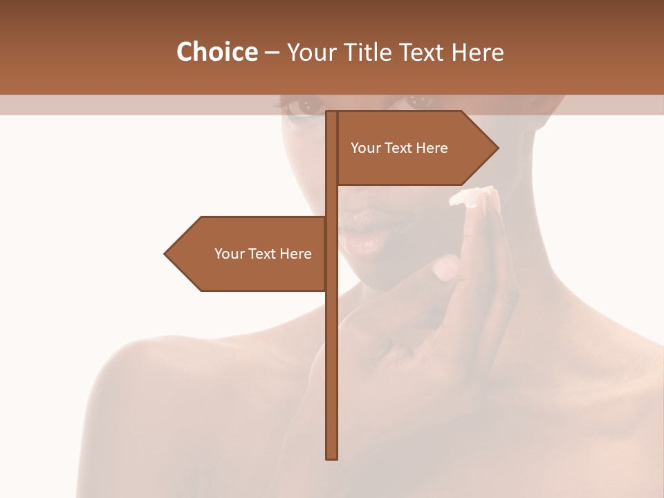 A Woman With A Towel On Her Head Is Holding Her Hand Up To Her Face PowerPoint Template