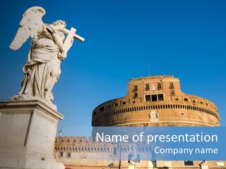 Castel Sant'angelo And Bernini's Statue On The Bridge, Rome, Italy. PowerPoint Template