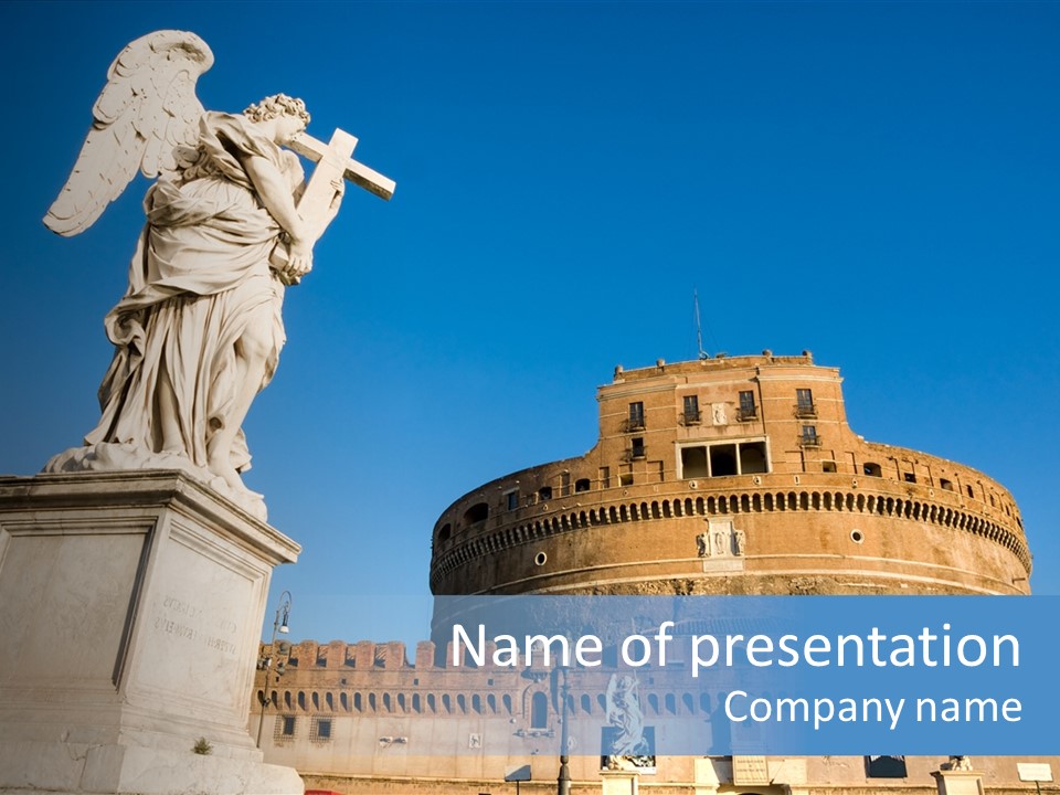 Castel Sant'angelo And Bernini's Statue On The Bridge, Rome, Italy. PowerPoint Template