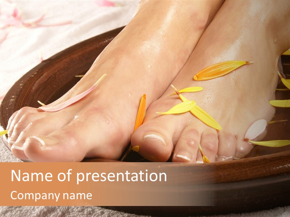 A Woman's Feet With Yellow Petals On Them PowerPoint Template