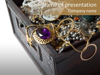 Wooden Treasure Chest With Valuables,Clipping Path PowerPoint Template