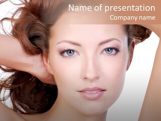 Portrait Of Beautiful Young Woman With Clean Skin Looking At Camera PowerPoint Template