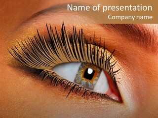 Modern Style Of Golden-Brown Make-Up. Beautiful Woman Eyes PowerPoint Template