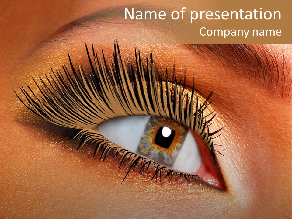 Modern Style Of Golden-Brown Make-Up. Beautiful Woman Eyes PowerPoint Template