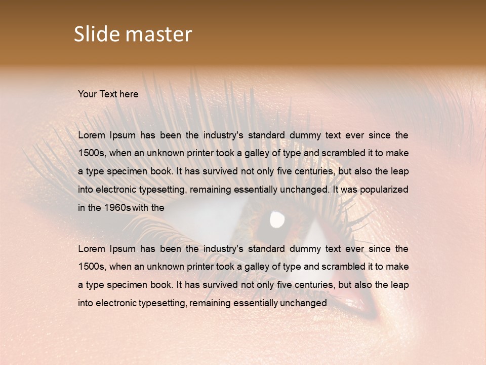 Modern Style Of Golden-Brown Make-Up. Beautiful Woman Eyes PowerPoint Template