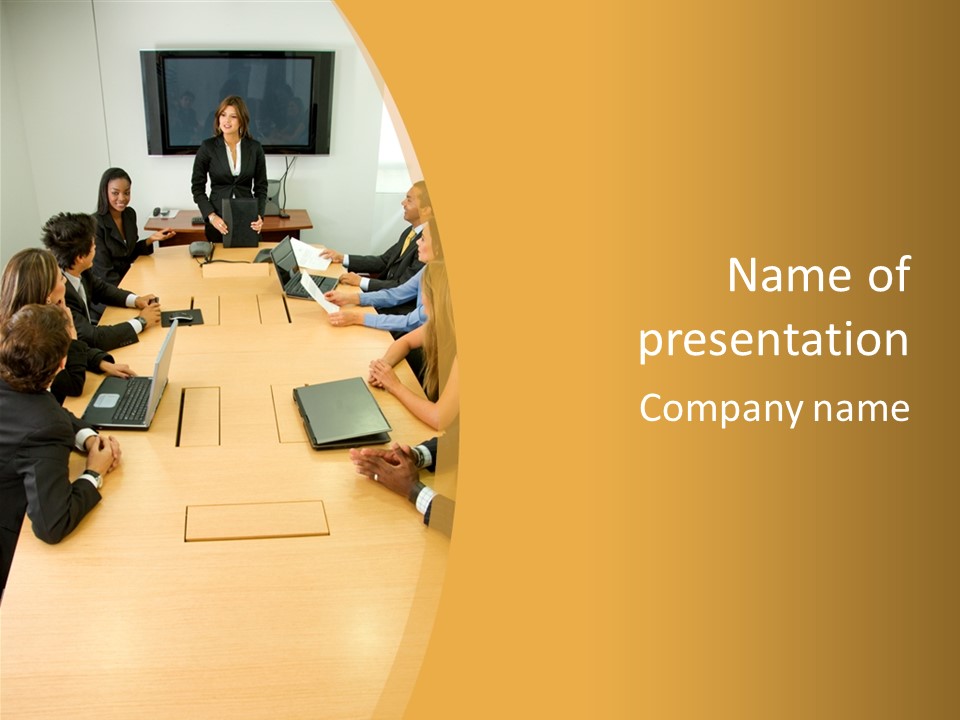Businesspeople In A Business Meeting In An Office Smiling PowerPoint Template
